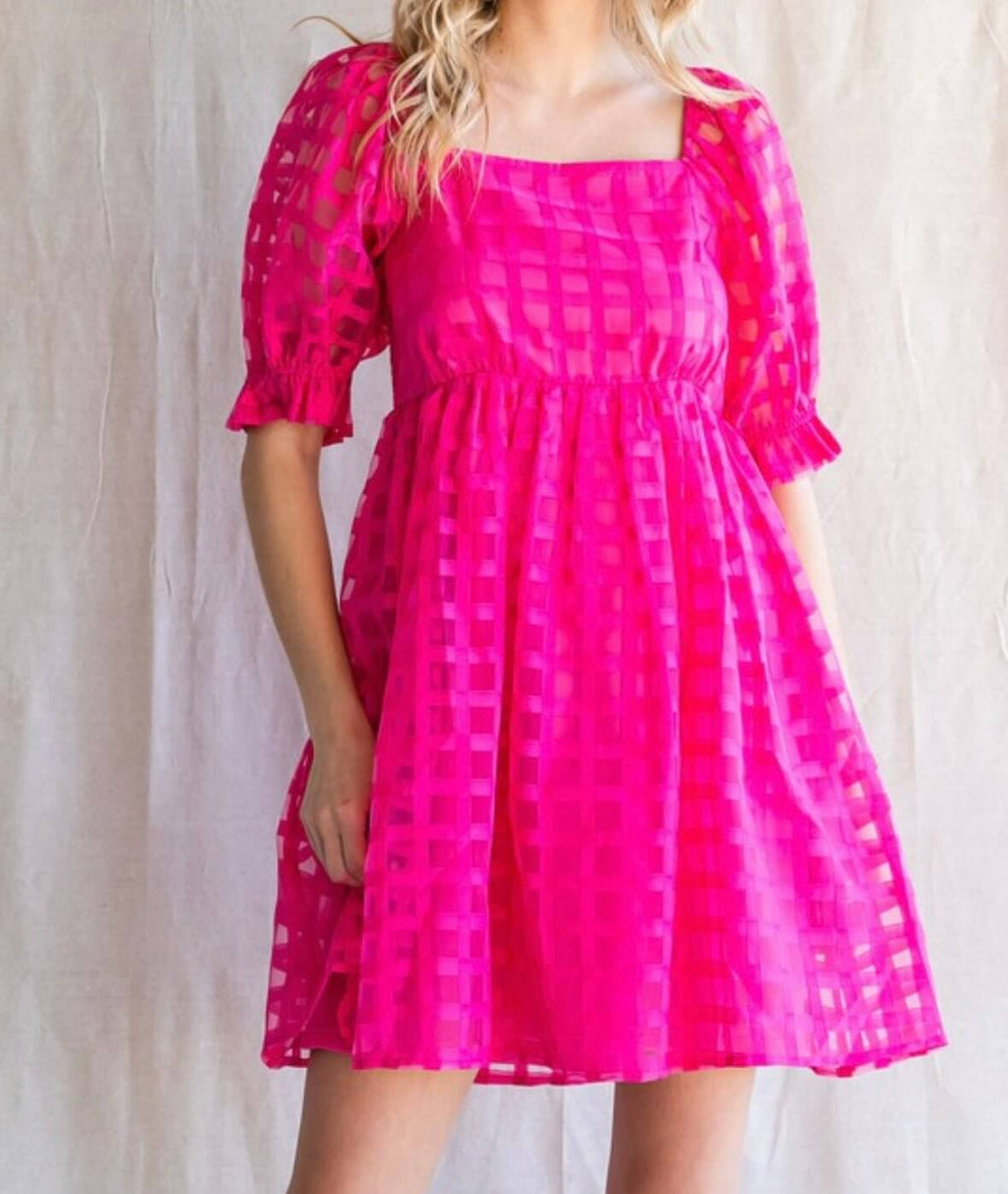 The Rosie Dress: Puff Short Sleeve Textured Mini Dress - MomQueenBoutique