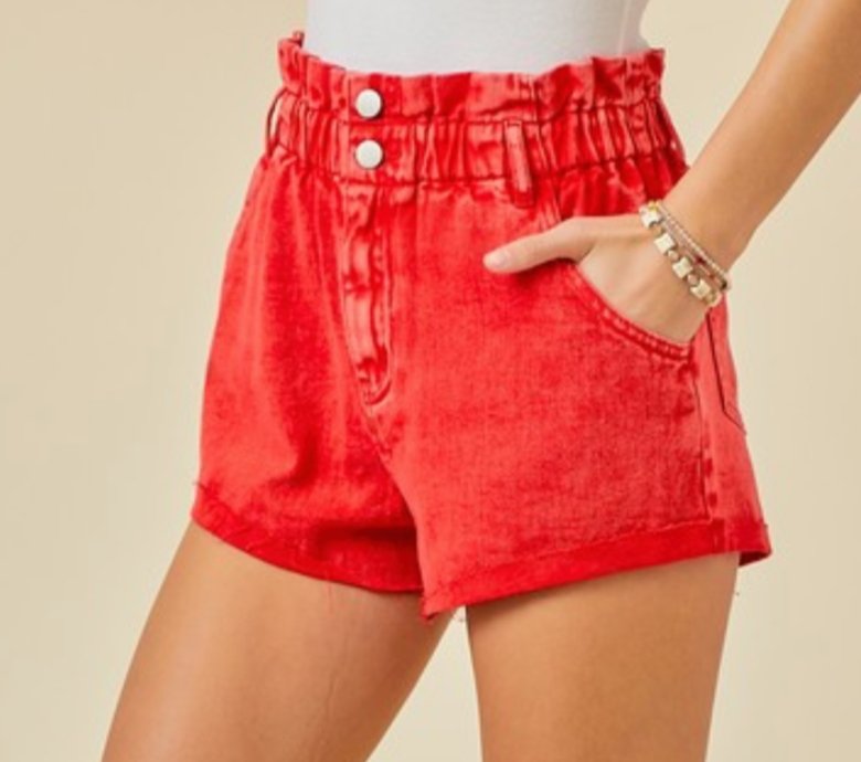 The Roxi Shorts: Paper Bag Soft Denim Shorts - MomQueenBoutique