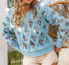 The Sandra Sweater: Blue Sequin Cable Knit Sweater - MomQueenBoutique