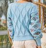 The Sandra Sweater: Blue Sequin Cable Knit Sweater - MomQueenBoutique