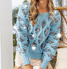 The Sandra Sweater: Blue Sequin Cable Knit Sweater - MomQueenBoutique