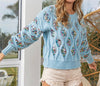 The Sandra Sweater: Blue Sequin Cable Knit Sweater - MomQueenBoutique