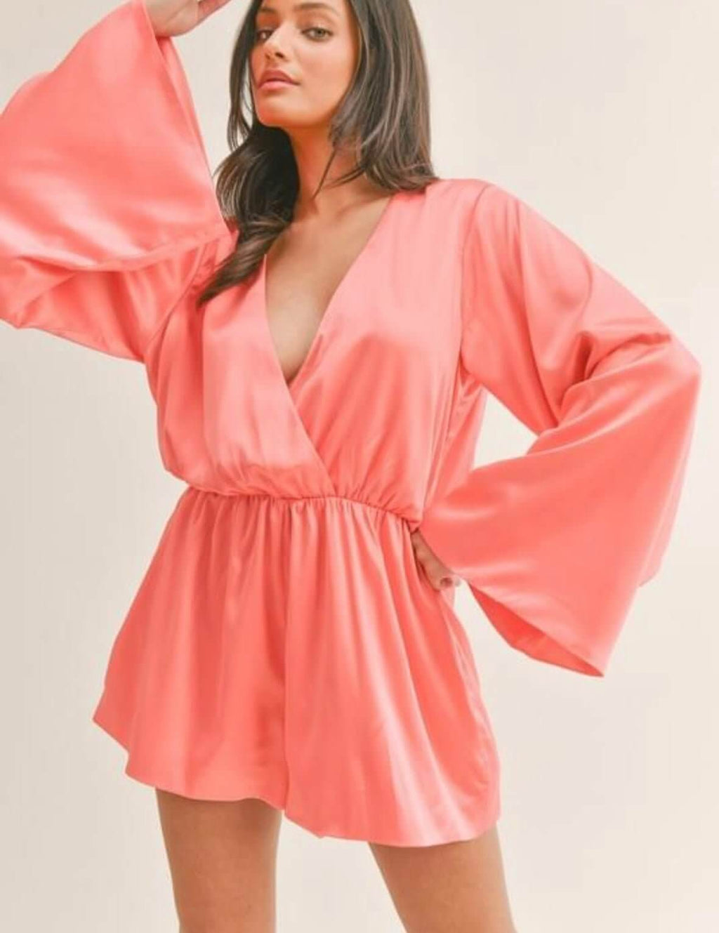The Sasha Romper: Pink Bell Sleeve Romper - MomQueenBoutique