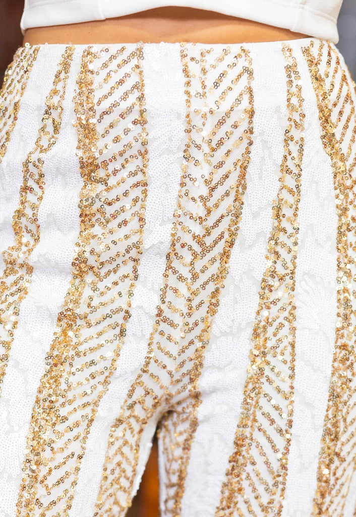 The Scarlette Pants: White & Gold Sequin Pants - MomQueenBoutique