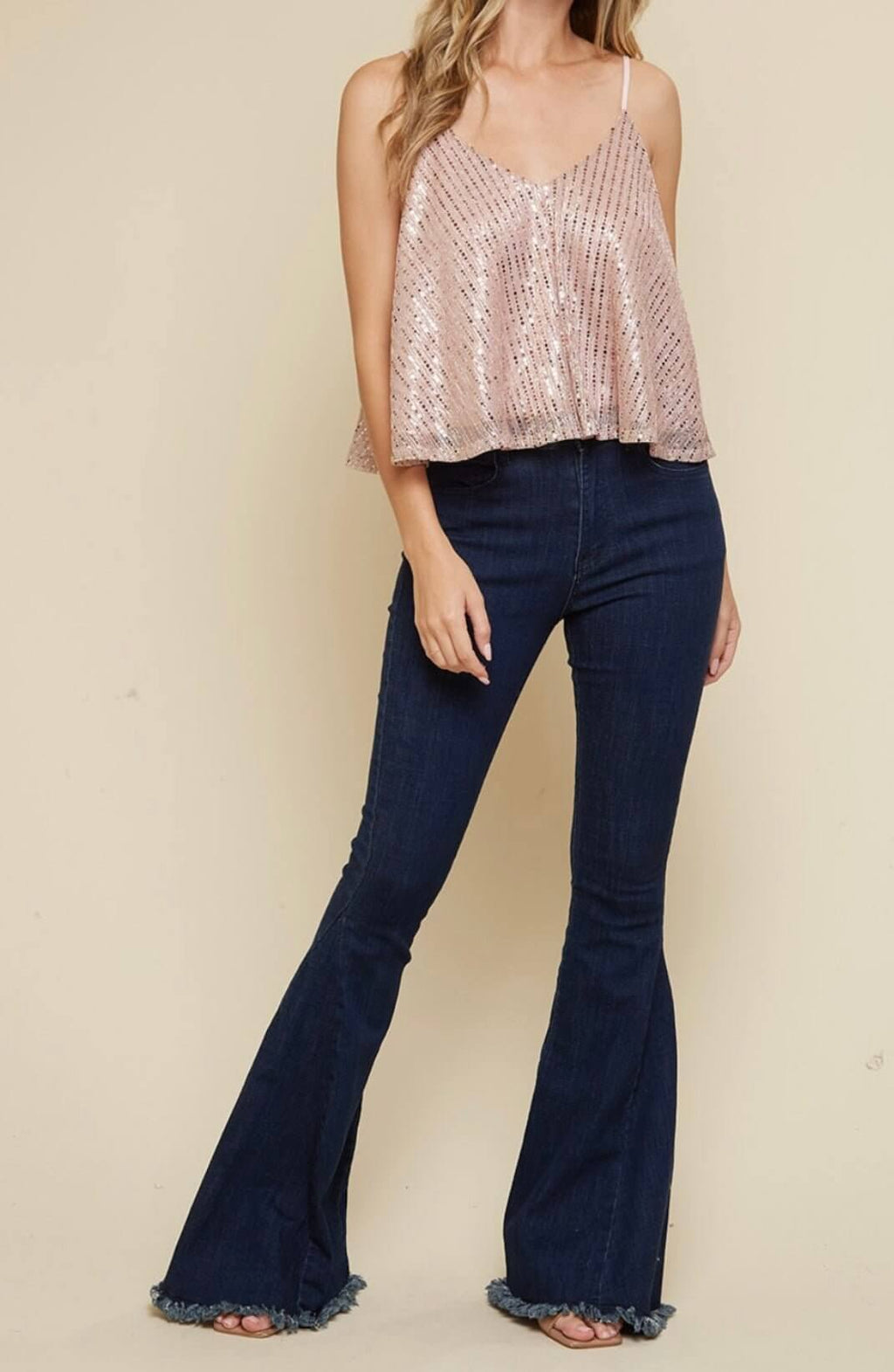The Skylar Tank: Pink Sequin Adjustable Strap Tank Top - MomQueenBoutique