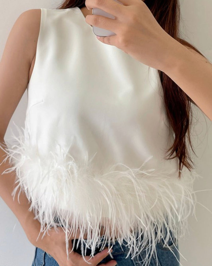 The Sloan Top: Sleeveless Solid Feather Top - MomQueenBoutique