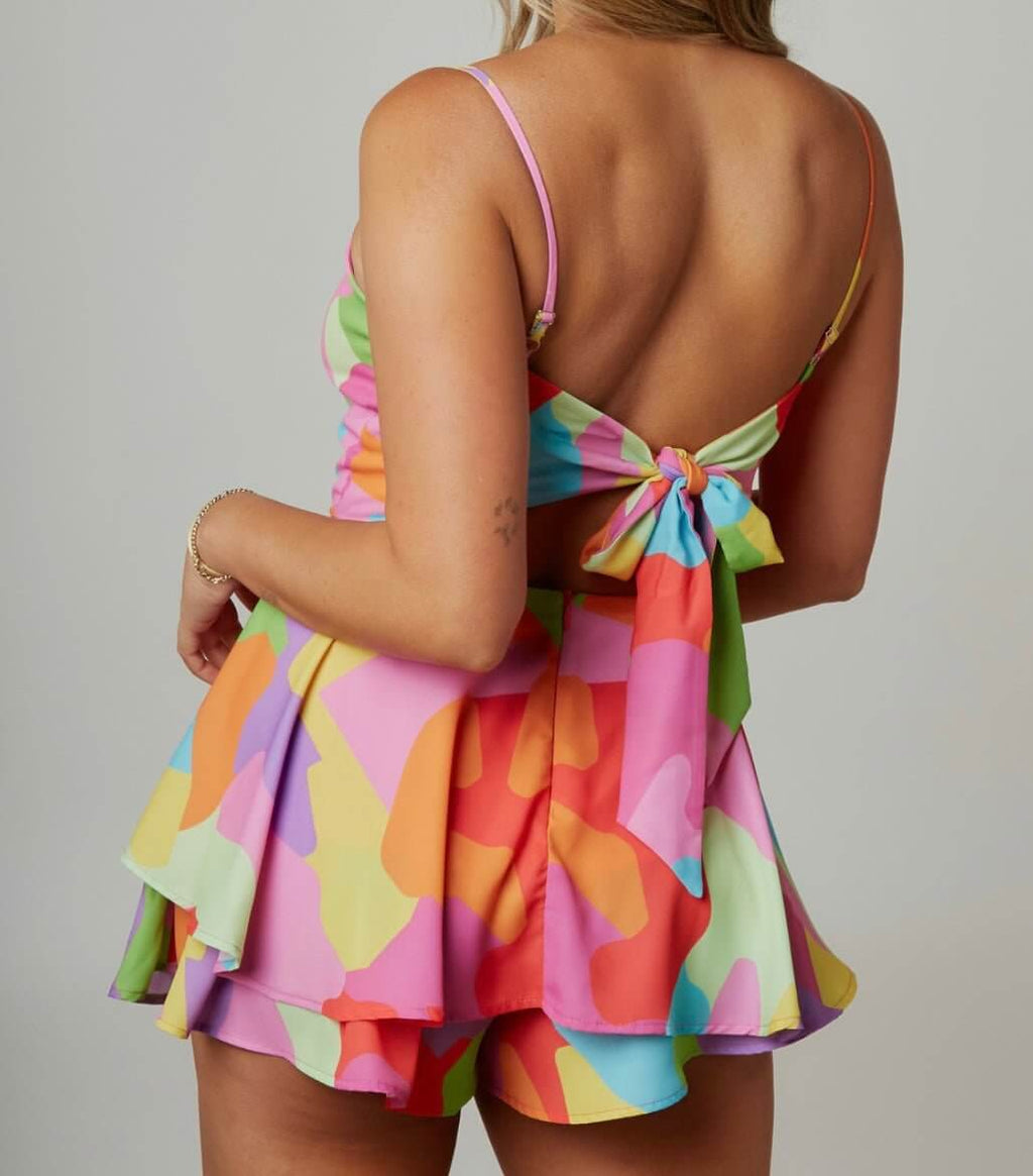 The Sophia Romper: Tie Back Colorful Romper - MomQueenBoutique