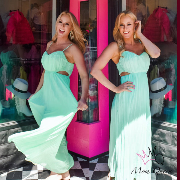 The Spring Dress: Pleated Yellow or Mint Cut Out Maxi Dress - MomQueenBoutique