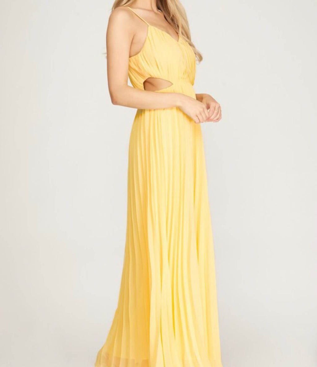 The Spring Dress: Sleeveless Woven Pleated Cut Out Maxi Dress - MomQueenBoutique
