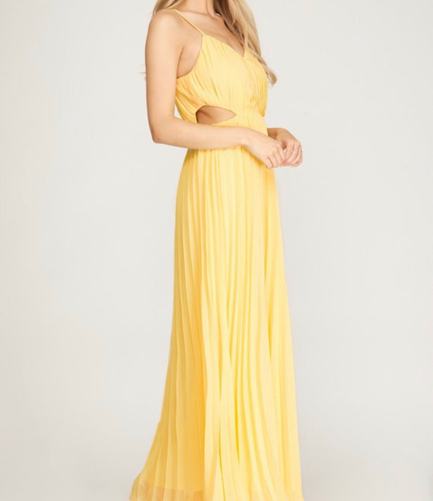 The Spring Dress: Sleeveless Woven Pleated Cut Out Maxi Dress - MomQueenBoutique