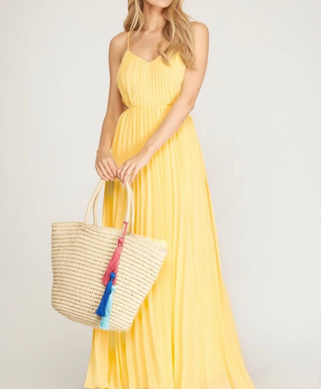 The Spring Dress: Sleeveless Woven Pleated Cut Out Maxi Dress - MomQueenBoutique