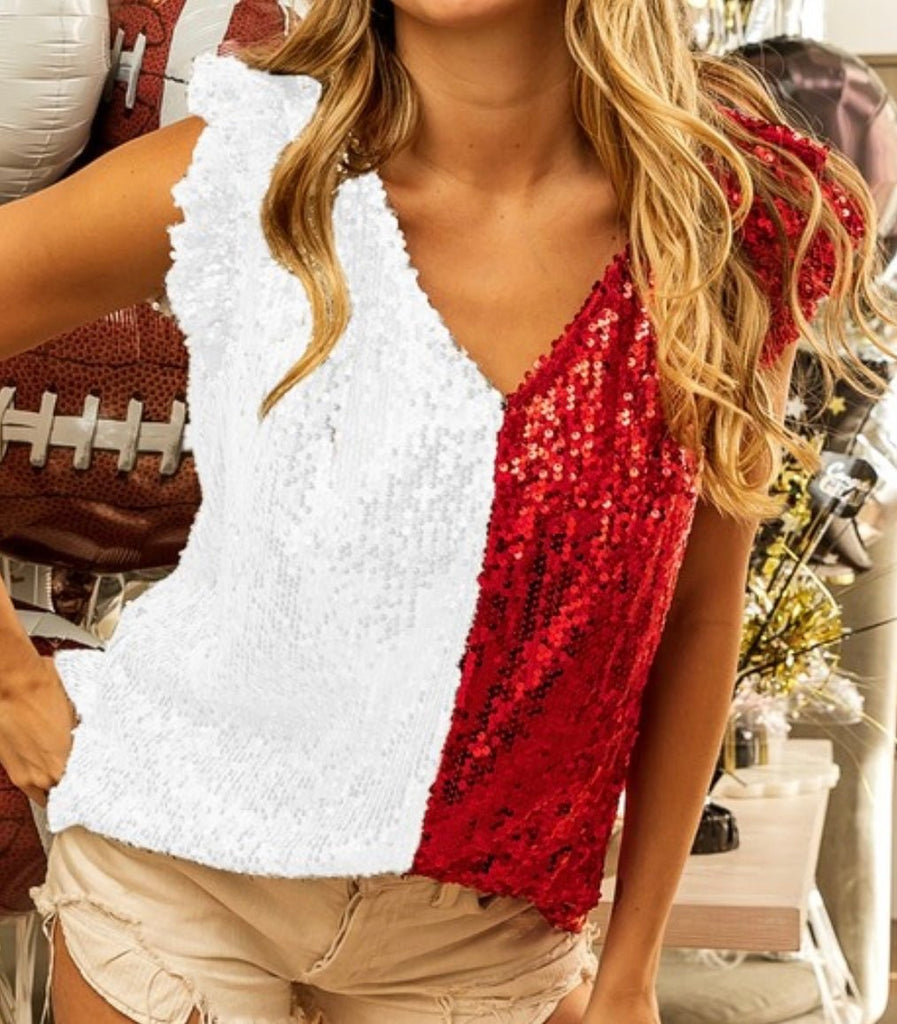 The Stadiums & Sequins Top: Game Day Sequins COlor Block Tops - MomQueenBoutique