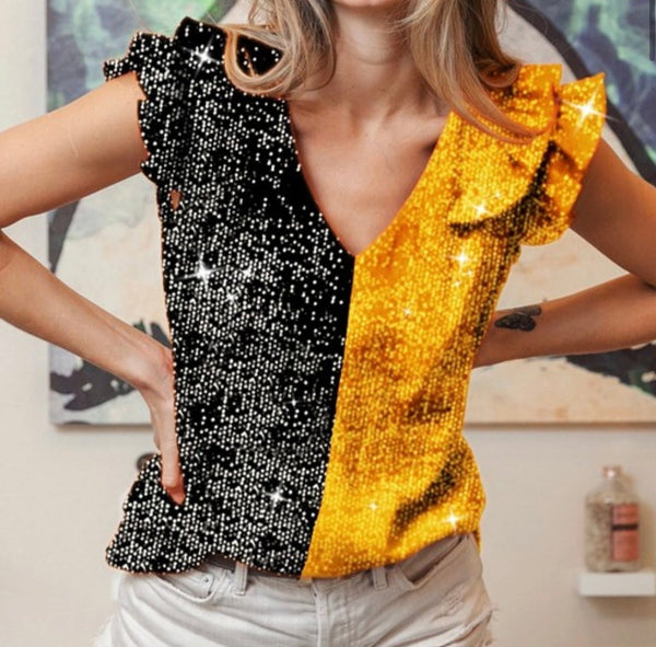 The Stadiums & Sequins Top: Game Day Sequins COlor Block Tops - MomQueenBoutique