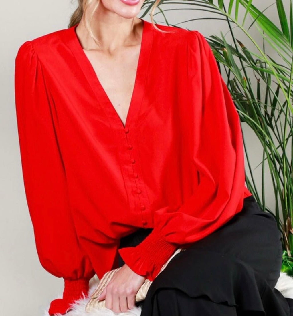 The Starla Blouse: Button Detail Long Sleeve Blouse - MomQueenBoutique