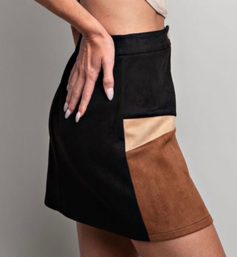 The Stephanie Skirt: Color Block Suede Skirt - MomQueenBoutique