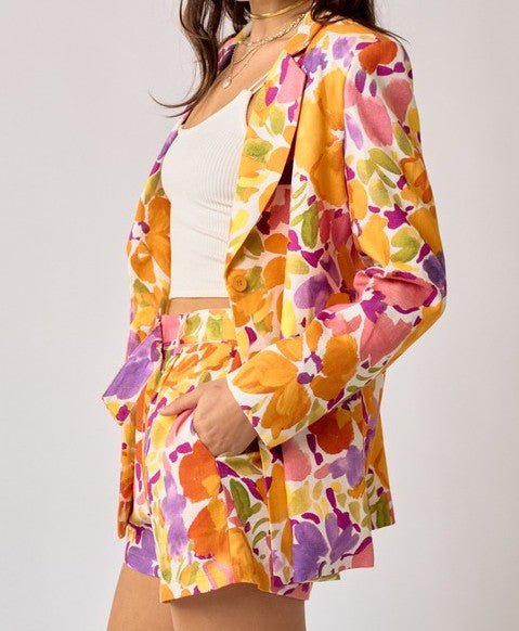 The Summer Suit Set: Linen Like Floral Suit Set With Belt - MomQueenBoutique