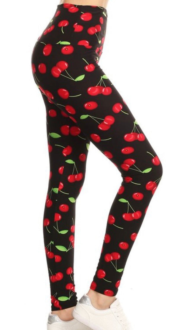 The Sweet Like Cherries Leggings: Cherry Leggings - MomQueenBoutique