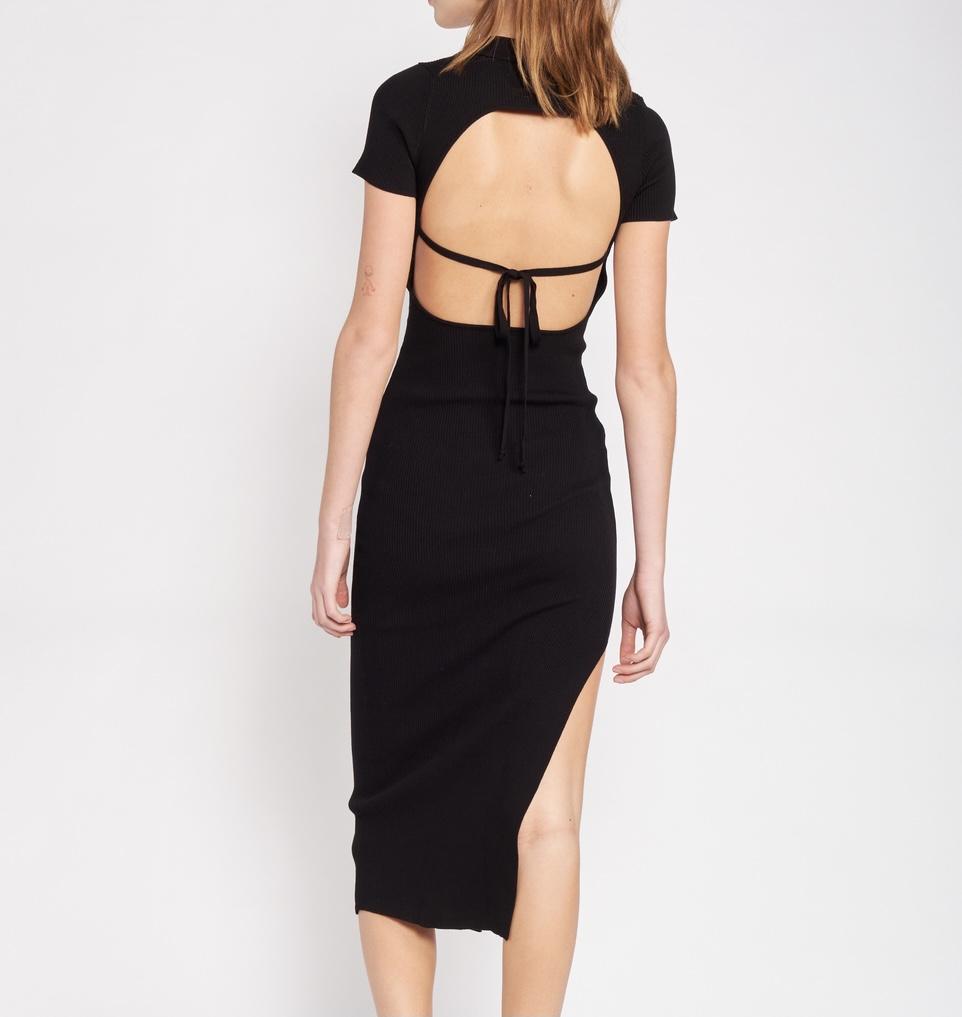The Sydney Dress: Backless Knit Midi Little Black Dress - MomQueenBoutique
