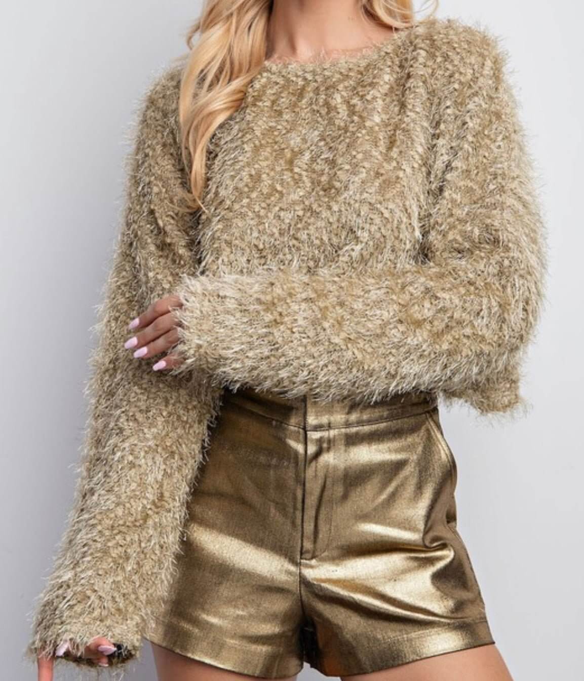 Fur sleeve sweater sales