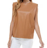 The Tammy Top: Pleather Sleeveless Power Shoulder Top - MomQueenBoutique