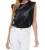 The Tammy Top: Pleather Sleeveless Power Shoulder Top - MomQueenBoutique