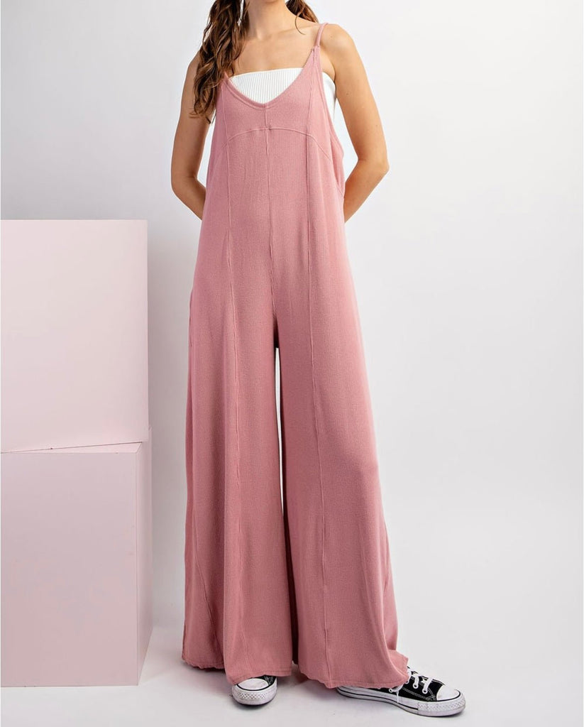 The Tiffany Jumpsuit: Pink Wide Leg Casual Jumpsuit - MomQueenBoutique