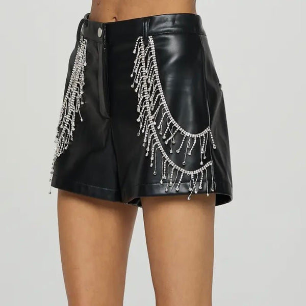 The Tina Shorts: Pleather Jewel Trim Shorts - MomQueenBoutique