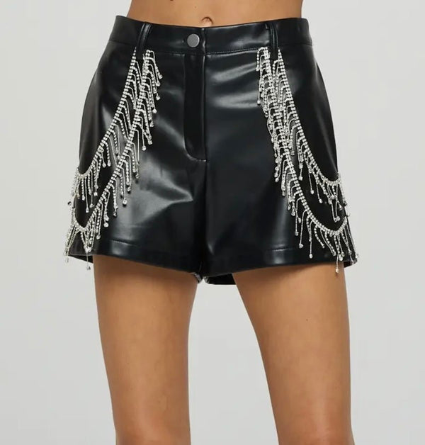 The Tina Shorts: Pleather Jewel Trim Shorts - MomQueenBoutique