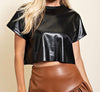 The Tisha Top: Short Sleeve Pleather Top - MomQueenBoutique