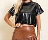 The Tisha Top: Short Sleeve Pleather Top - MomQueenBoutique