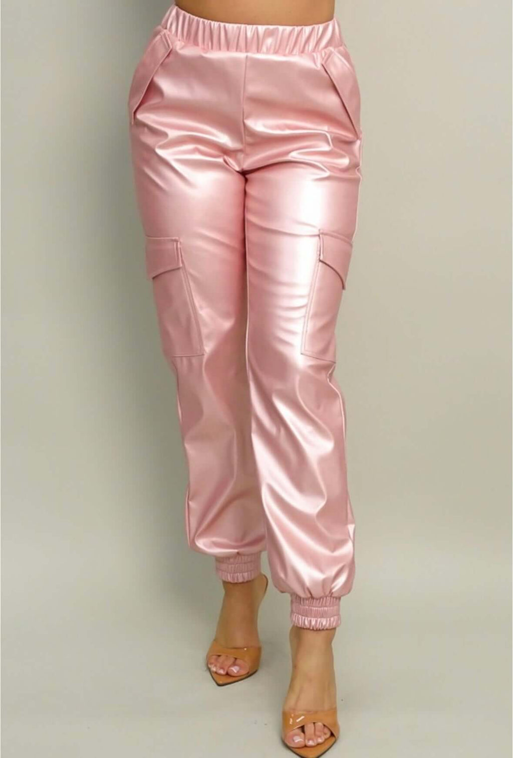 The Tricia Pants: Pink Pleather Jogger Pants - MomQueenBoutique