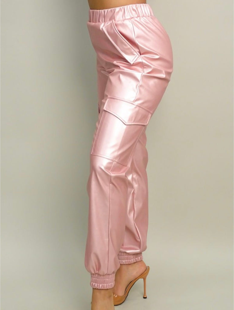 The Tricia Pants: Pink Pleather Jogger Pants - MomQueenBoutique