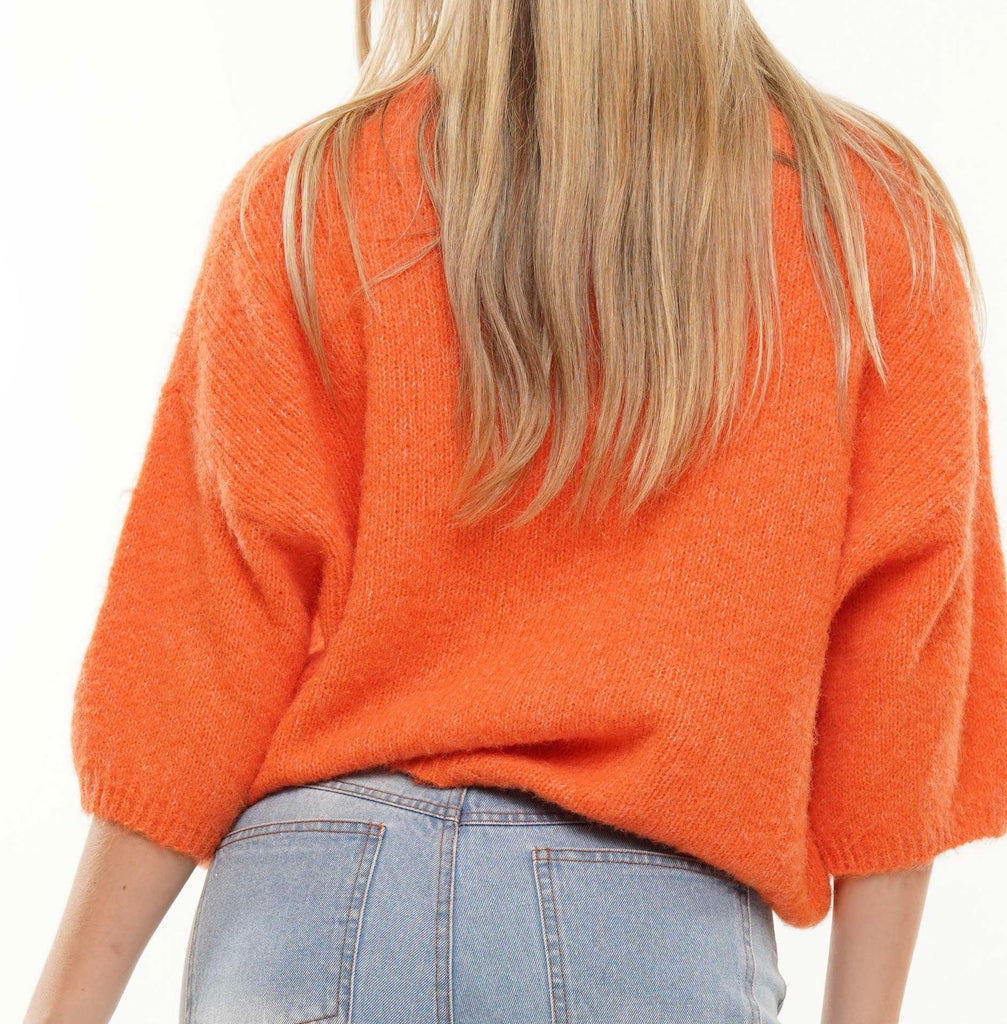 The Trina Sweater: Super Soft Short Sleeve Orange Sweater - MomQueenBoutique