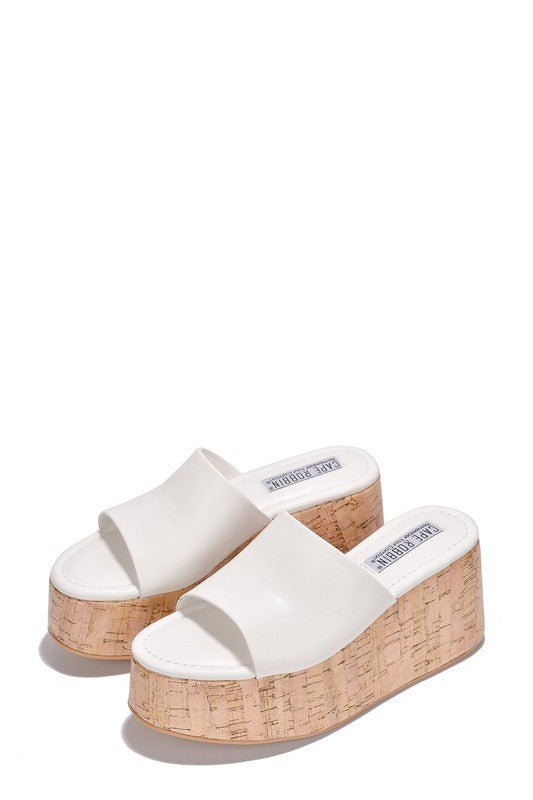 The Vacay Babe Wedge: White Mini Wedged Slide - MomQueenBoutique