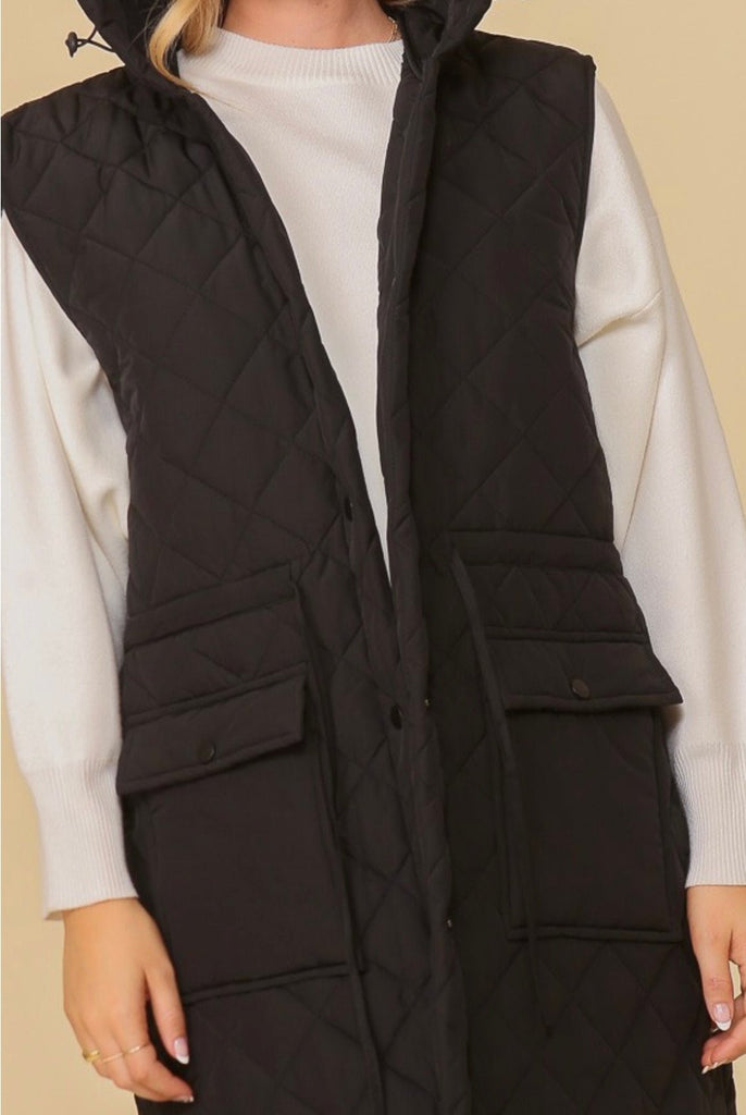 The Vallery Vest: Hooded Button Down Long Vest - MomQueenBoutique