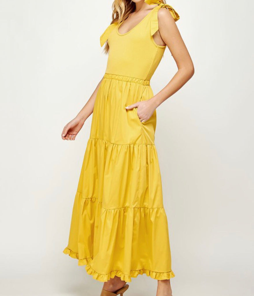 The Vikki Dress: Shoulder Tie Tiered Maxi Dress - MomQueenBoutique