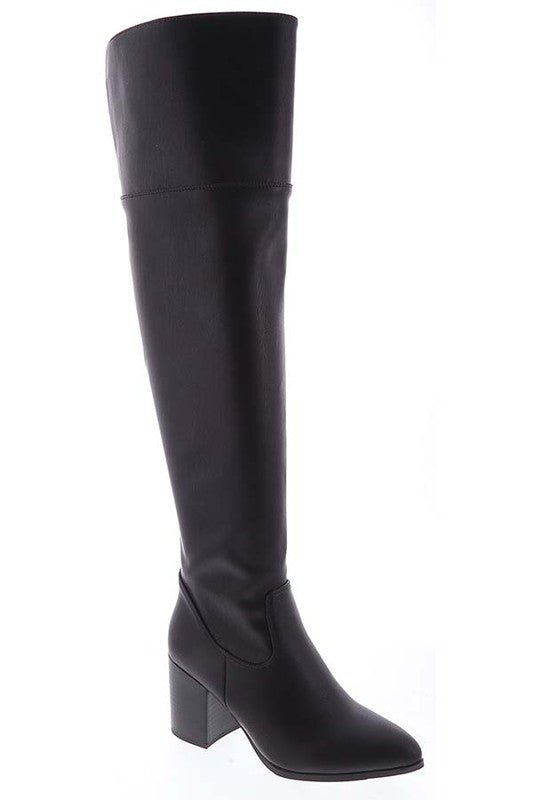 The Vixon Boots: Black Pleather Knee High Boots - MomQueenBoutique