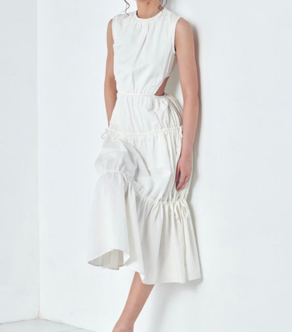The Warren Dress: White Woven Cutout Maxi Dress - MomQueenBoutique