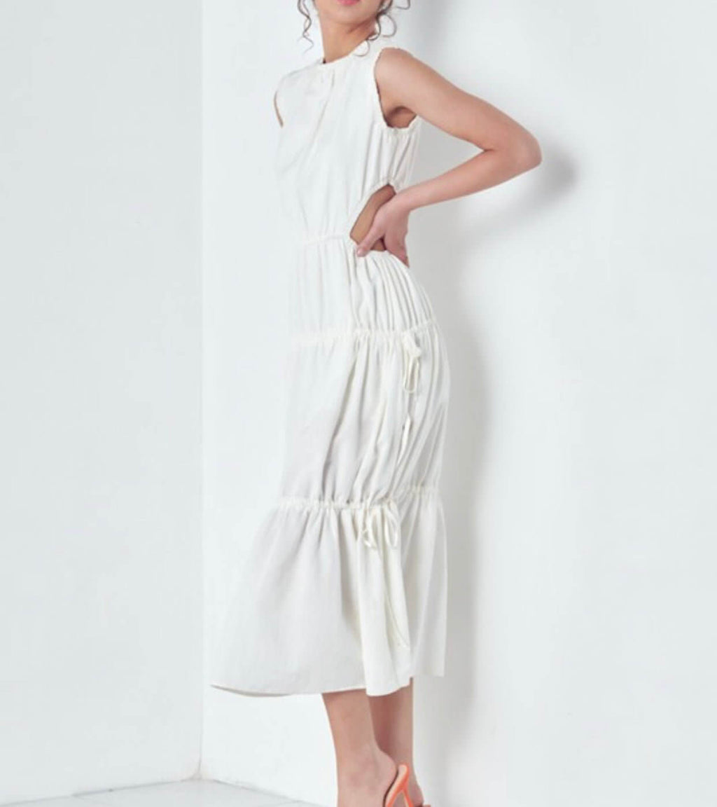 The Warren Dress: White Woven Cutout Maxi Dress - MomQueenBoutique