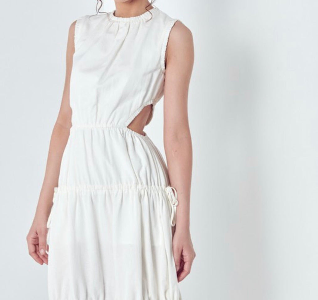 The Warren Dress: White Woven Cutout Maxi Dress - MomQueenBoutique