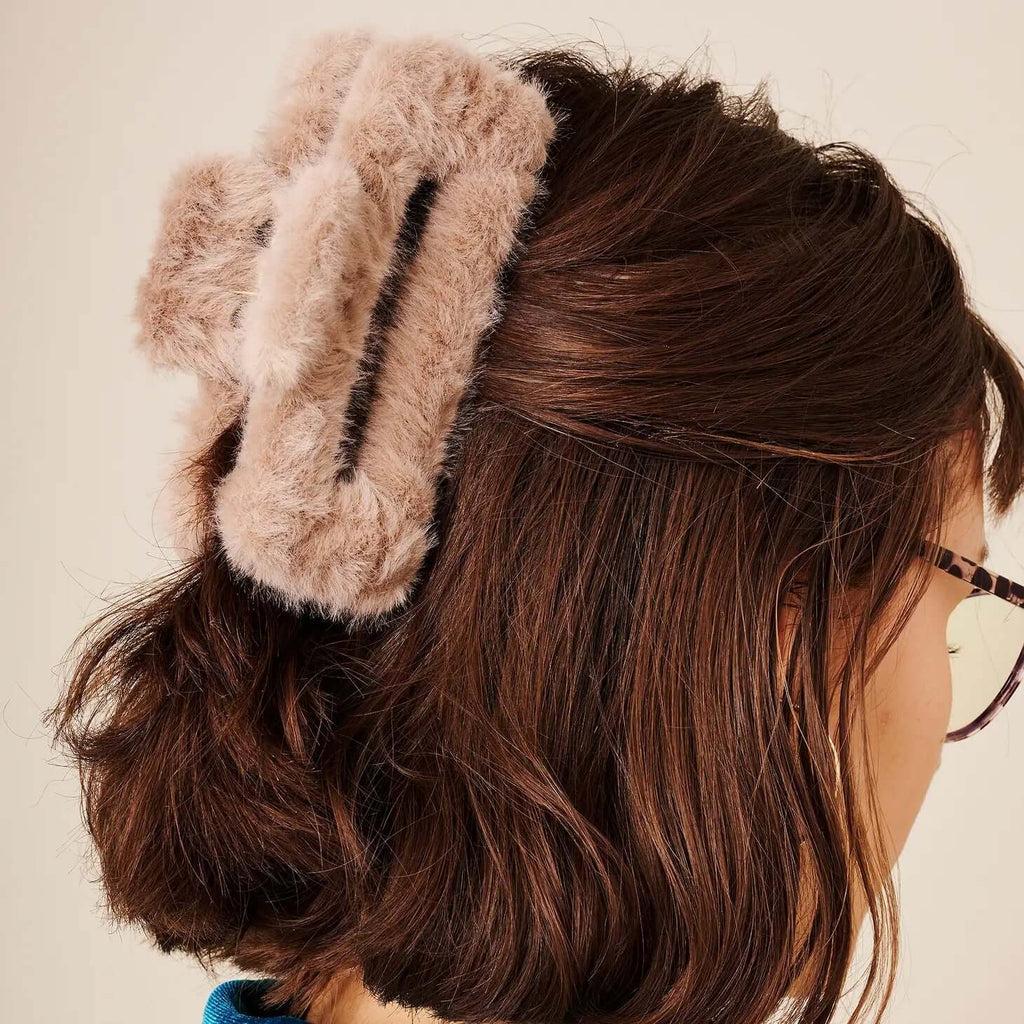 The Winter Claw Clip: Faux Fur Rectangle Hair Claw - MomQueenBoutique