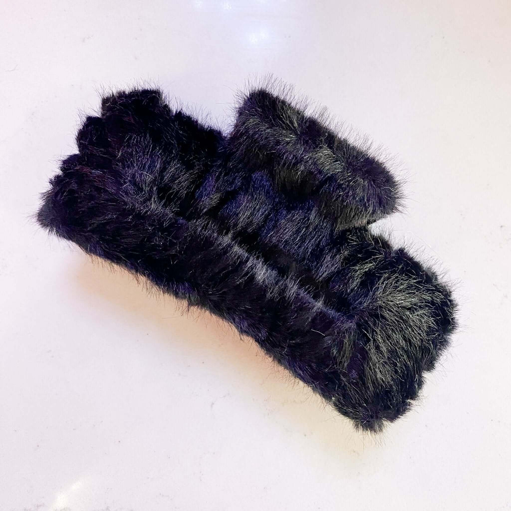 The Winter Claw Clip: Faux Fur Rectangle Hair Claw - MomQueenBoutique