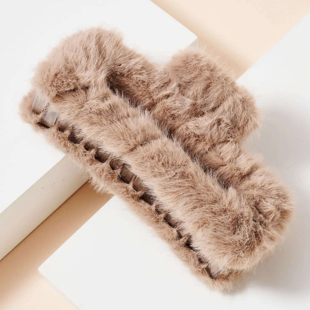 The Winter Claw Clip: Faux Fur Rectangle Hair Claw - MomQueenBoutique