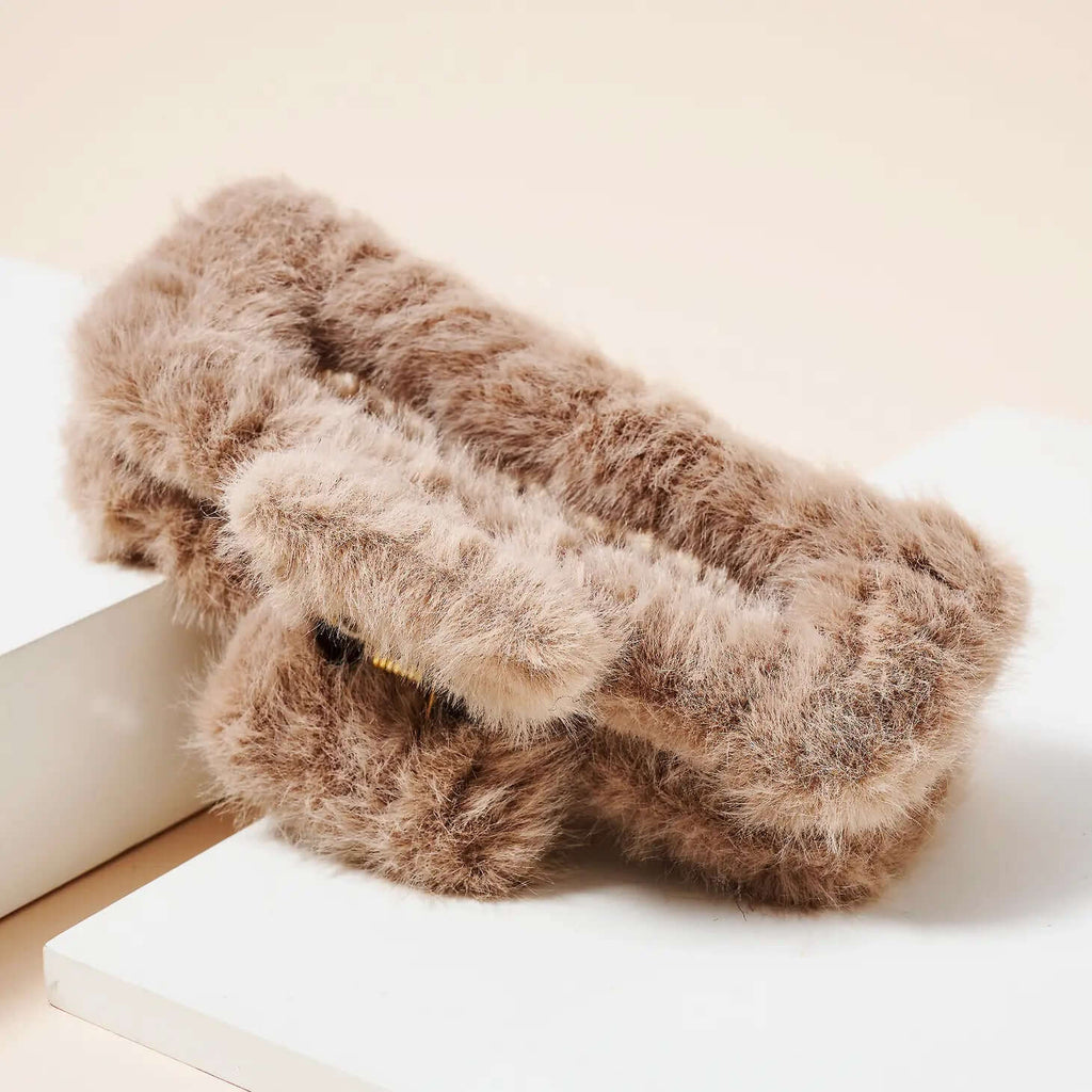 The Winter Claw Clip: Faux Fur Rectangle Hair Claw - MomQueenBoutique