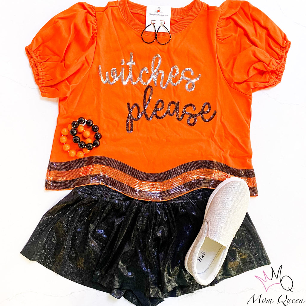 The Witches Please Top: Sequins Embroidered Halloween Top - MomQueenBoutique