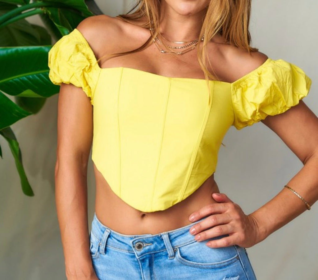 The Yvonne Top: Yellow Off The Shoulder Cop Top - MomQueenBoutique