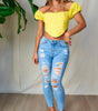 The Yvonne Top: Yellow Off The Shoulder Cop Top - MomQueenBoutique